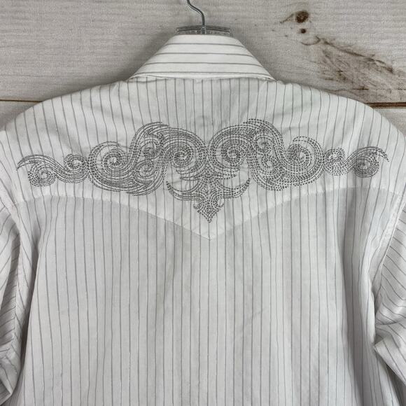 Vintage Wrangler Pearl Snap Short Sleeve Button Up White Embroidered Metallic - Picture 13 of 13